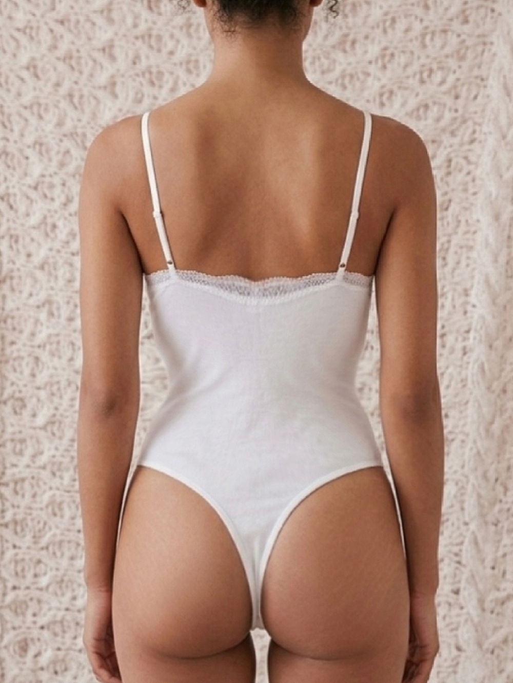 Forever 21 V Neck Strappy Thong Bodysuit Onesie- White